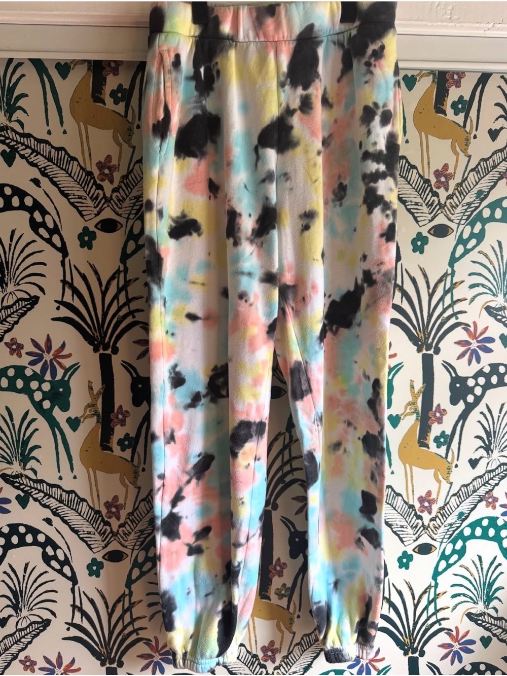 Colsie Pastel Tie-Dye Jogger Pants with Black Accents